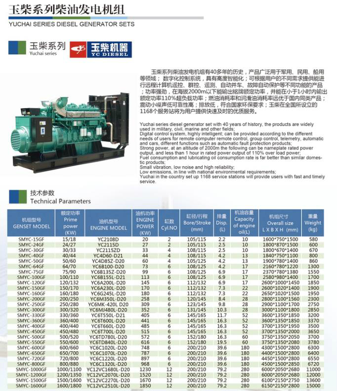 玉柴全系列柴油發電機組s